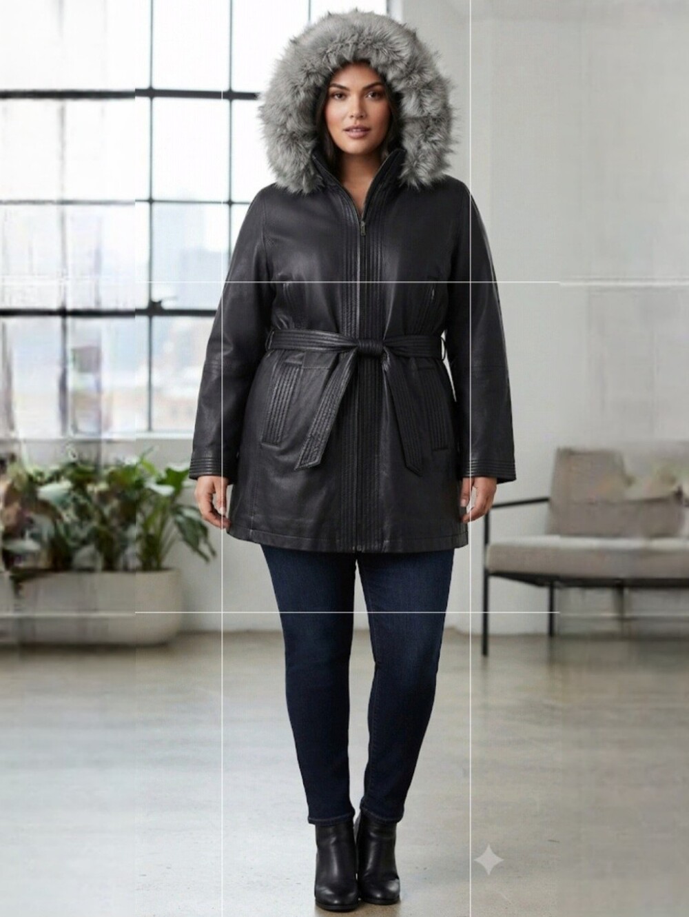 Wilson's Leather Vtg Black Leather Parka With Zip-off Faux Fur Trimmed Hood XL